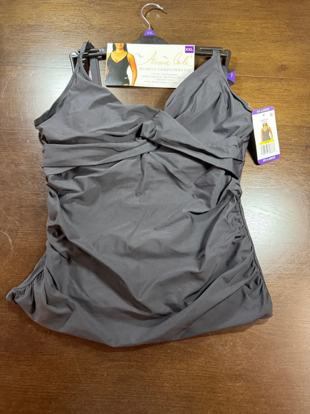 Anne Cole Black V-Neck Rouched Underwire Tankini Top XXL